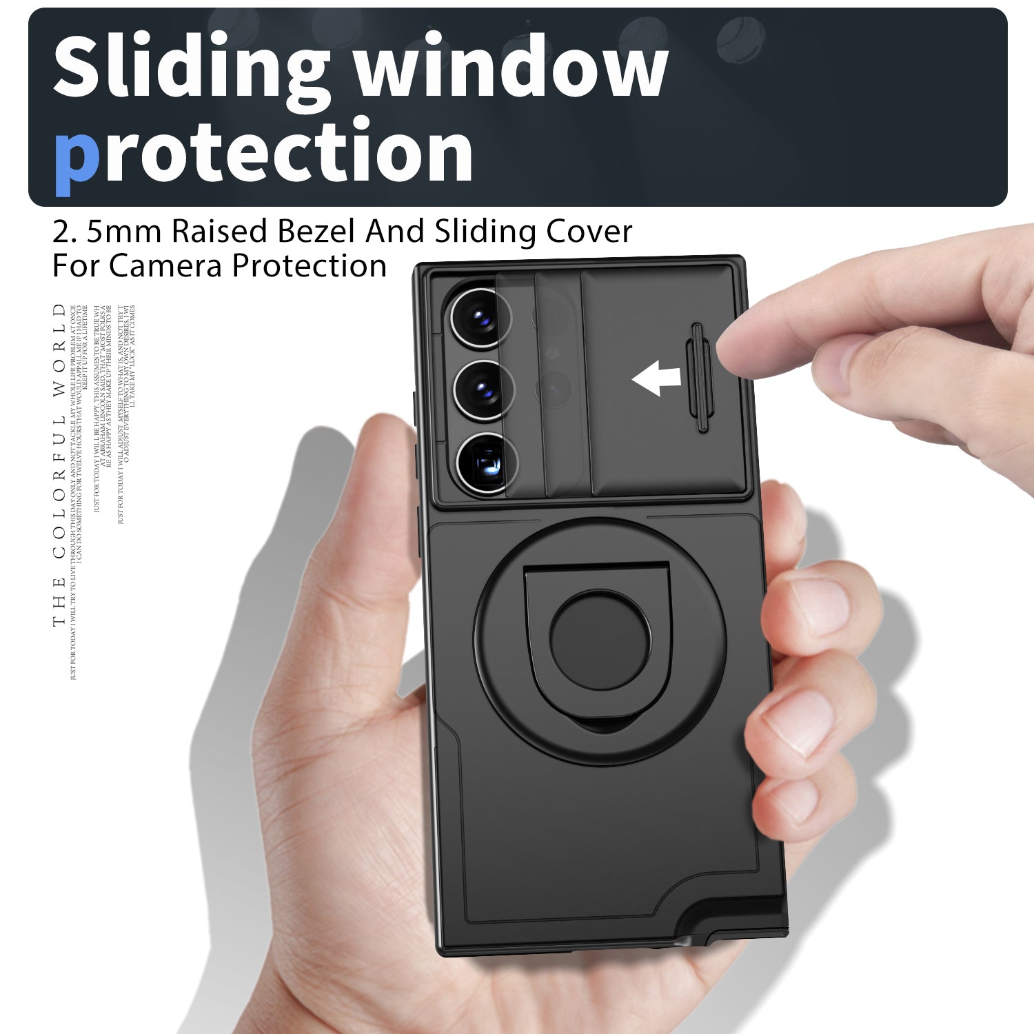For Samsung Galaxy S22 Ultra 5G Magnetic Case Slide Lens Window N52 Magnet+PC+TPU Phone Cover - Black