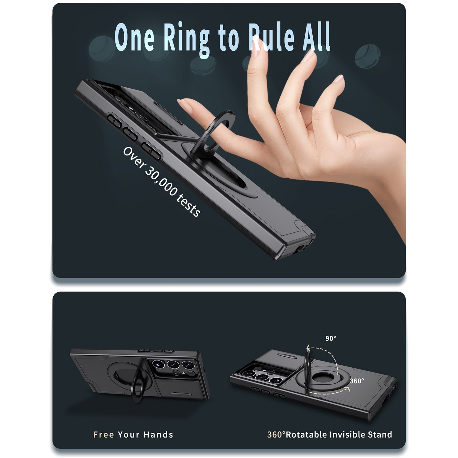 For Samsung Galaxy S22 Ultra 5G Magnetic Case Slide Lens Window N52 Magnet+PC+TPU Phone Cover - Black