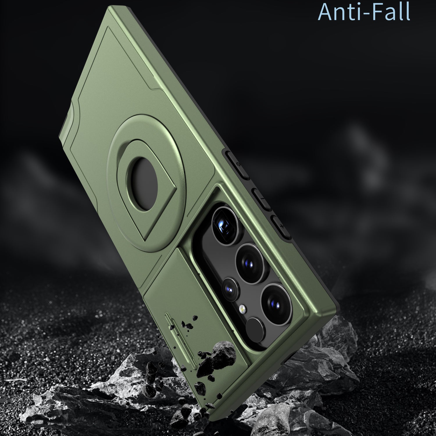 For Samsung Galaxy S23 Ultra Magnetic Phone Case N52 Magnet+PC+TPU Drop-resistant Kickstand Cover - Blackish Green