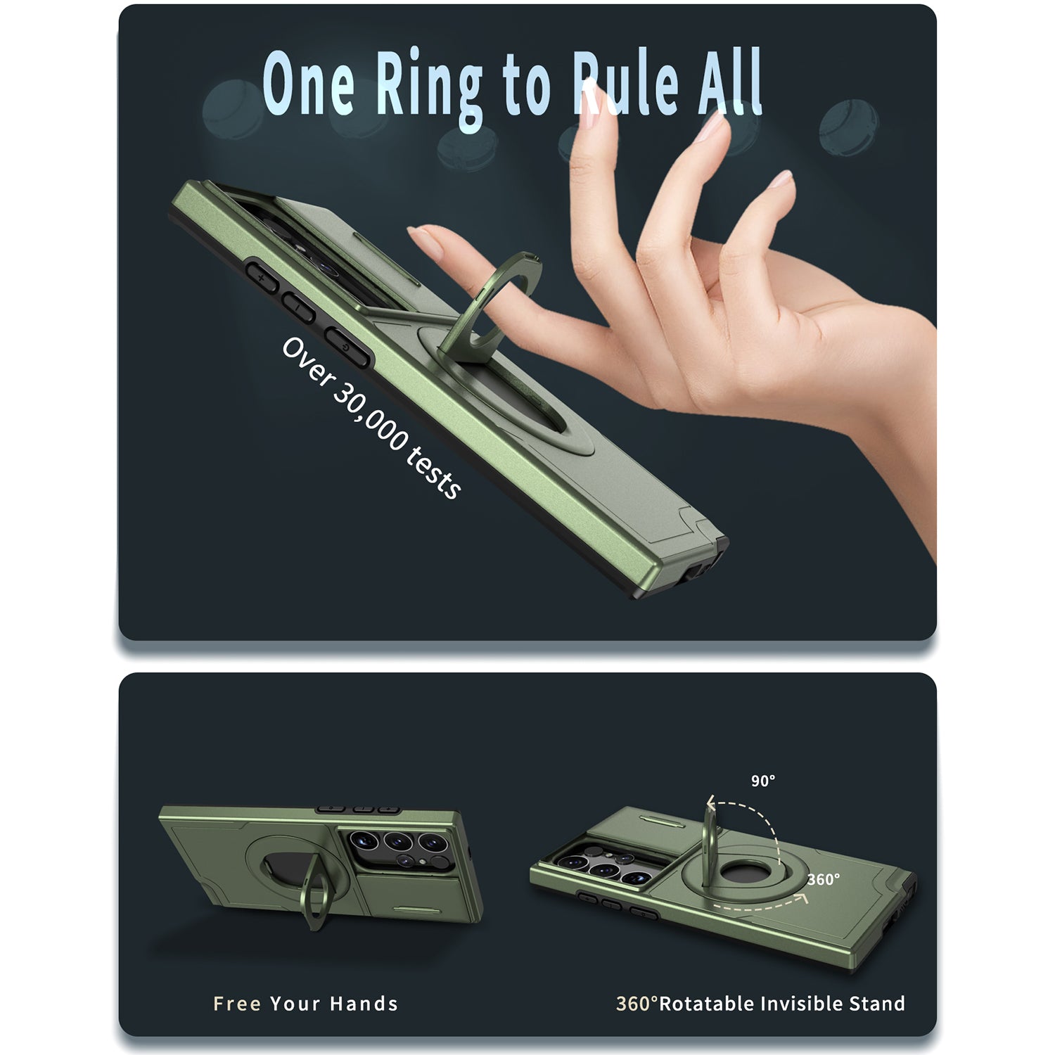 For Samsung Galaxy S23 Ultra Magnetic Phone Case N52 Magnet+PC+TPU Drop-resistant Kickstand Cover - Blackish Green