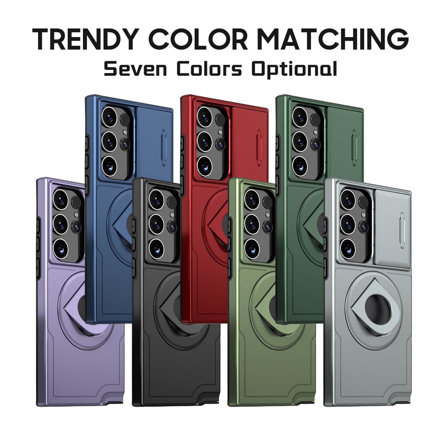 For Samsung Galaxy S23 Ultra Magnetic Phone Case N52 Magnet+PC+TPU Drop-resistant Kickstand Cover - Blackish Green