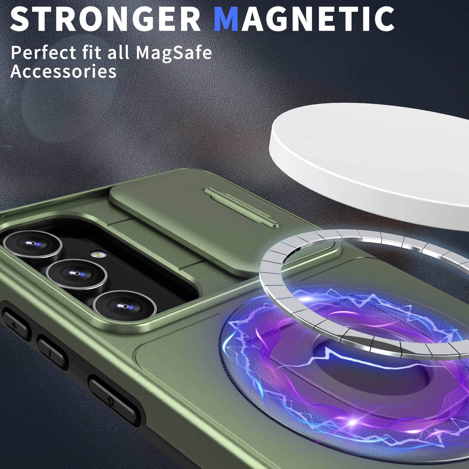For Samsung Galaxy S23 FE Case PC+TPU+N52 Magnet Phone Protective Shell Compatible with MagSafe - Green