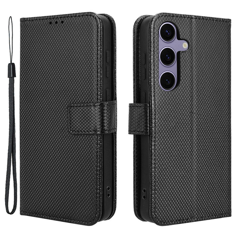 For Samsung Galaxy S24+ Walelt Leather Case Phone Stand Diamond Texture - Black