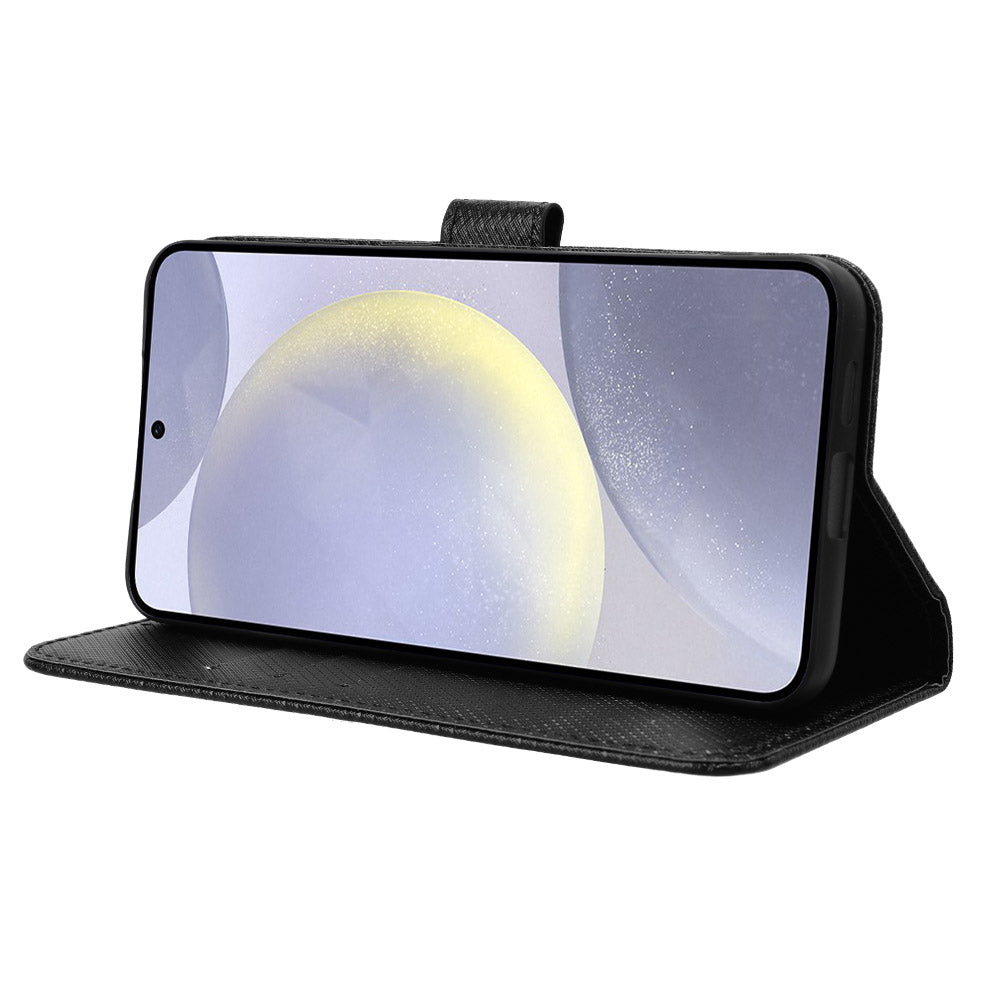 For Samsung Galaxy S24+ Walelt Leather Case Phone Stand Diamond Texture - Black