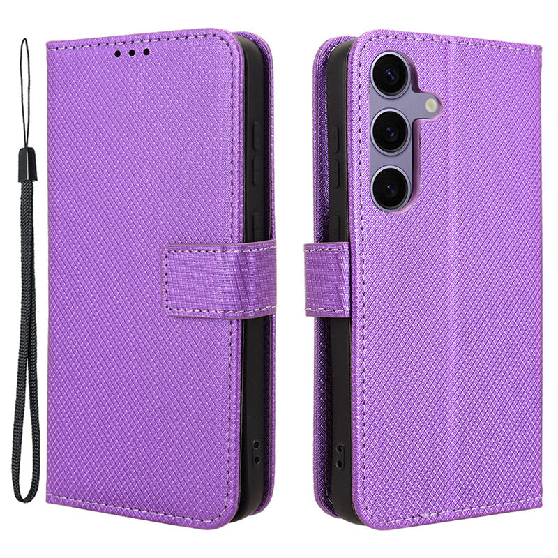 For Samsung Galaxy S24+ Walelt Leather Case Phone Stand Diamond Texture - Black