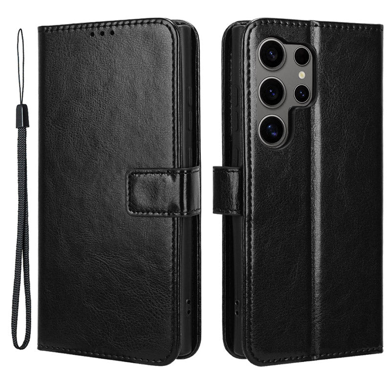 For Samsung Galaxy S24 Ultra Phone Leather Case Protective Cover with Wallet Stand - Black