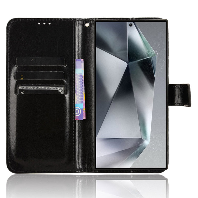 For Samsung Galaxy S24 Ultra Phone Leather Case Protective Cover with Wallet Stand - Black