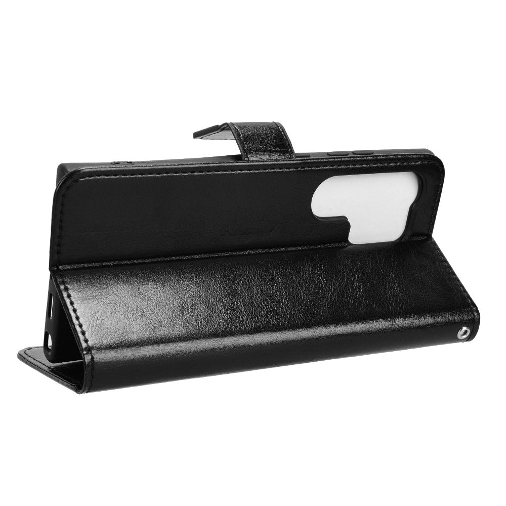 For Samsung Galaxy S24 Ultra Phone Leather Case Protective Cover with Wallet Stand - Black