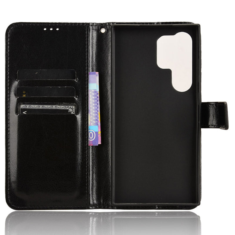 For Samsung Galaxy S24 Ultra Phone Leather Case Protective Cover with Wallet Stand - Black