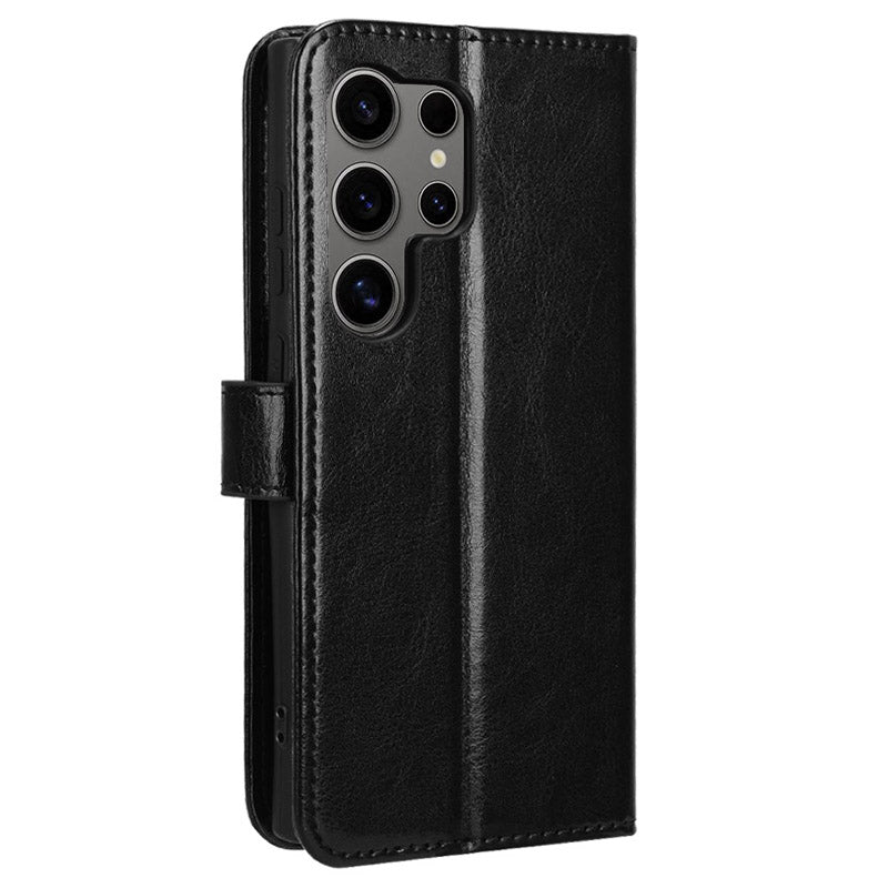 For Samsung Galaxy S24 Ultra Phone Leather Case Protective Cover with Wallet Stand - Black