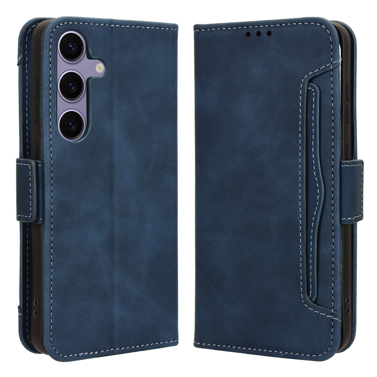 For Samsung Galaxy S24+ Multiple Card Slots Leather Case with Wallet Stand - Blue