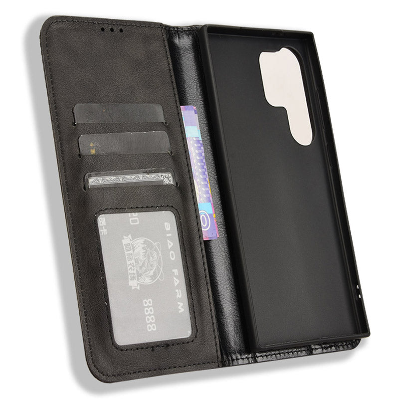 For Samsung Galaxy S24 Ultra PU Leather Case Flip Phone Wallet Cover - Black