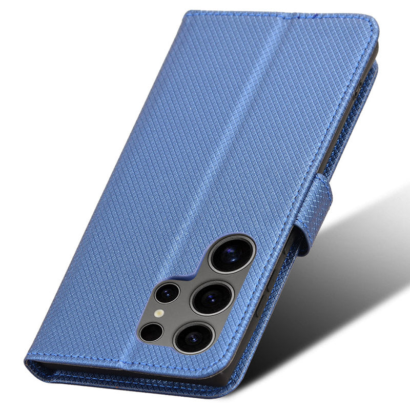 For Samsung Galaxy S24 Ultra Phone Case Wallet Leather Cover Diamond Texture - Blue