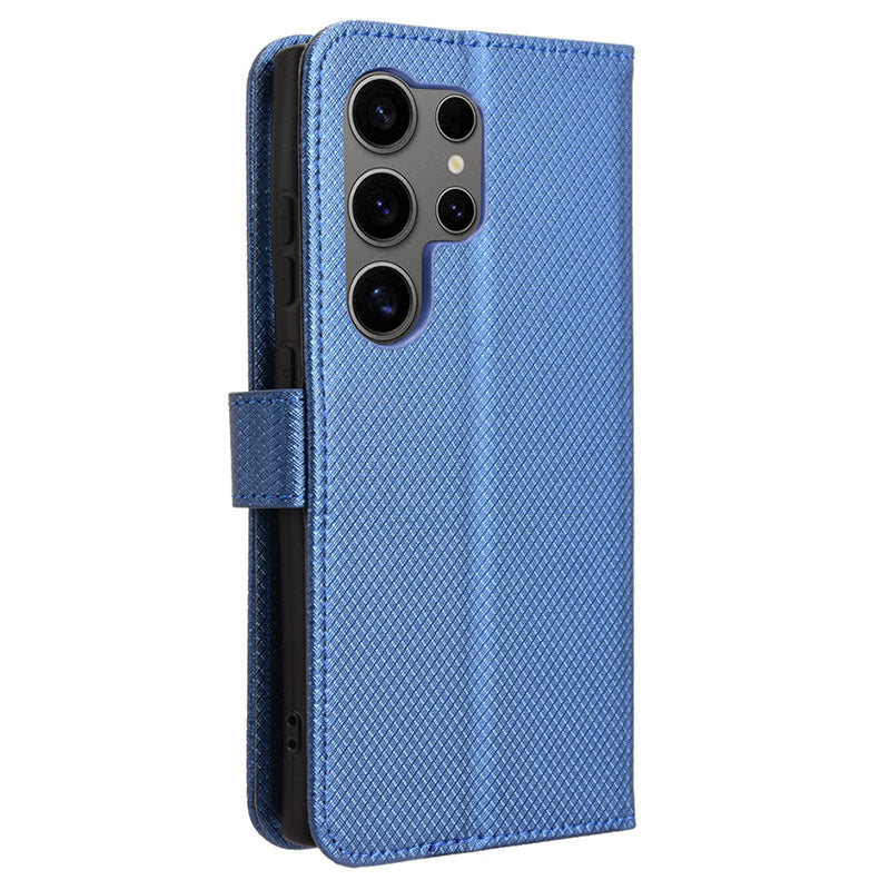 For Samsung Galaxy S24 Ultra Phone Case Wallet Leather Cover Diamond Texture - Blue