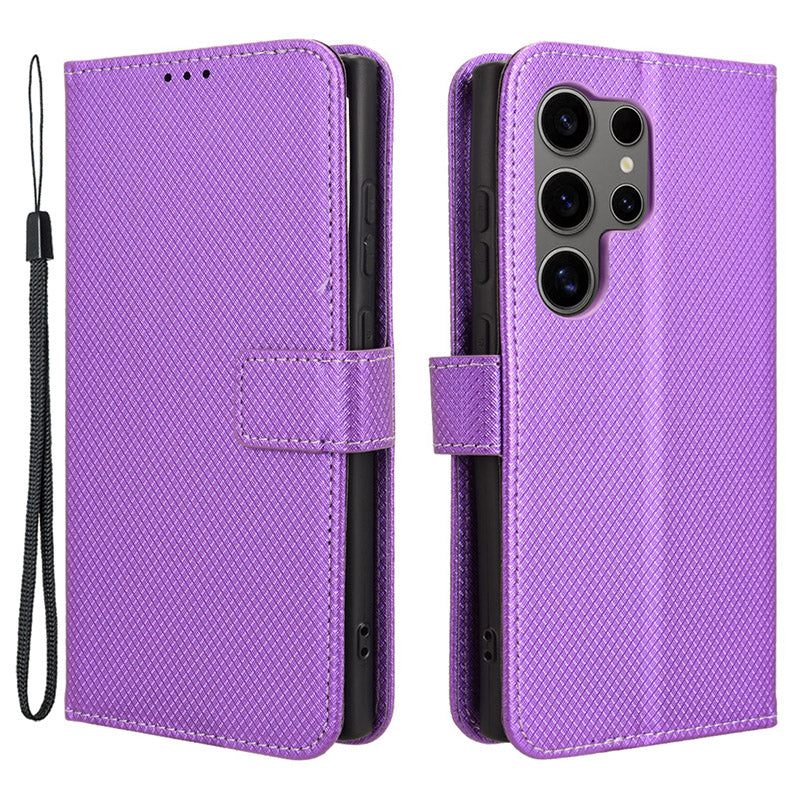 For Samsung Galaxy S24 Ultra Phone Case Wallet Leather Cover Diamond Texture - Blue