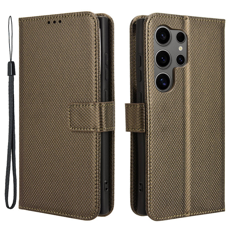 For Samsung Galaxy S24 Ultra Phone Case Wallet Leather Cover Diamond Texture - Blue