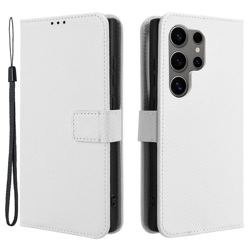 For Samsung Galaxy S24 Ultra Phone Case Wallet Leather Cover Diamond Texture - Blue