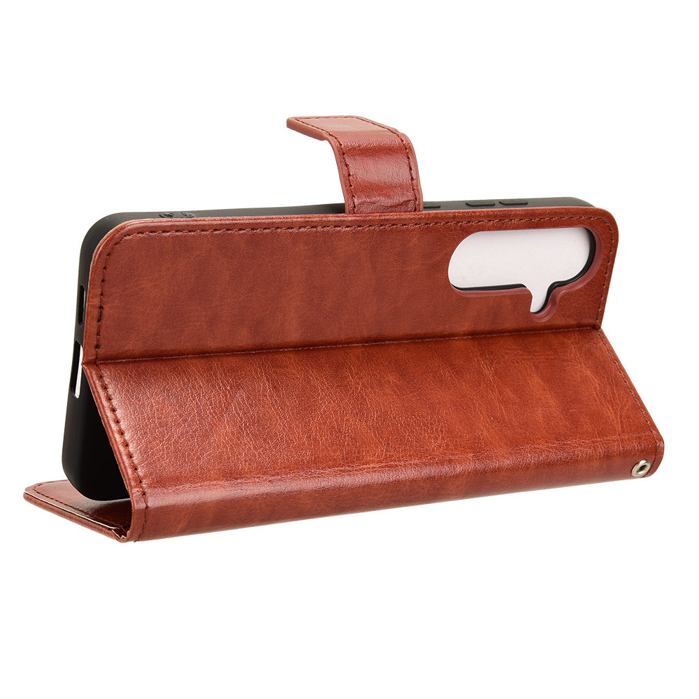 For Samsung Galaxy S24+ Crazy Horse Pattern Leather Case Wallet Stand Phone Cover - Brown