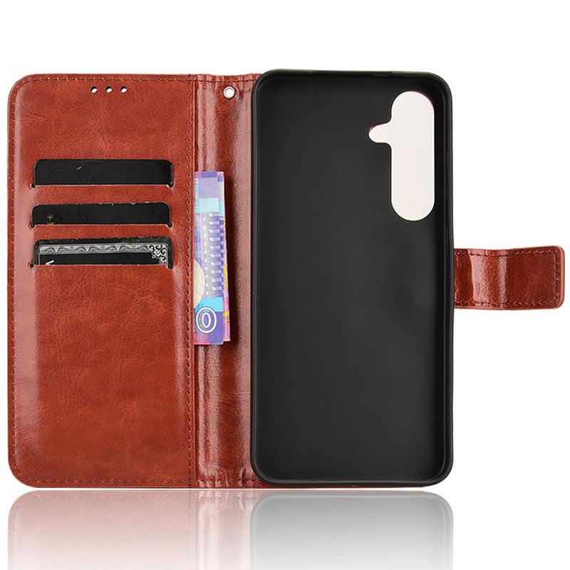 For Samsung Galaxy S24+ Crazy Horse Pattern Leather Case Wallet Stand Phone Cover - Brown