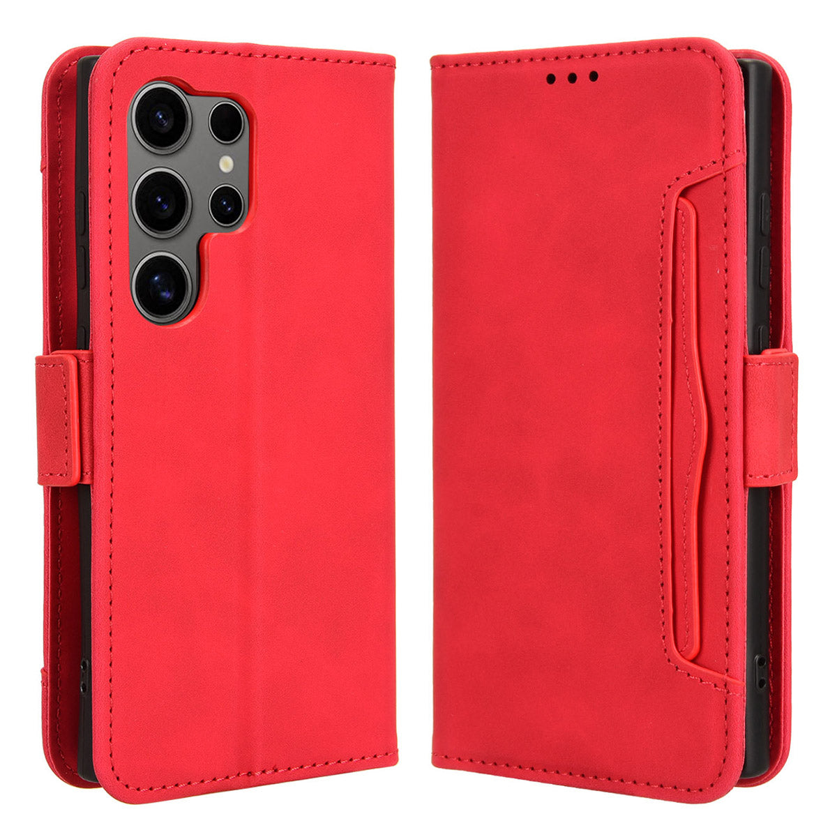 For Samsung Galaxy S24 Ultra Leather Case Multiple Card Slots Wallet Phone Cover - Black