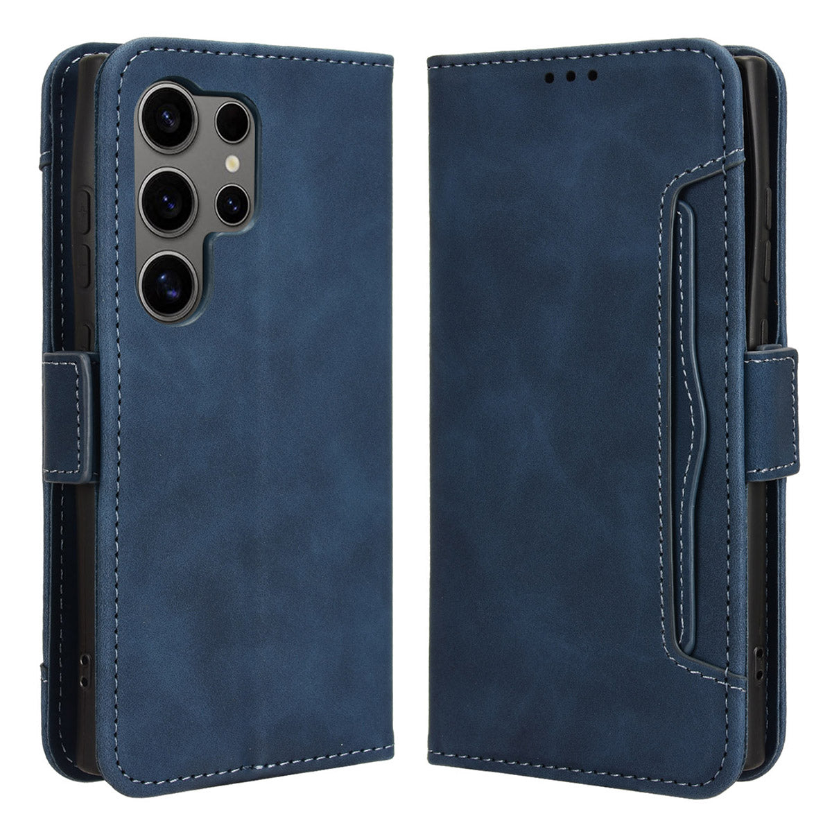 For Samsung Galaxy S24 Ultra Leather Case Multiple Card Slots Wallet Phone Cover - Black