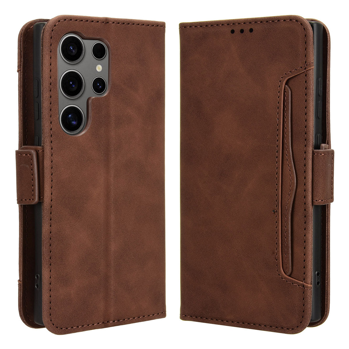 For Samsung Galaxy S24 Ultra Leather Case Multiple Card Slots Wallet Phone Cover - Black