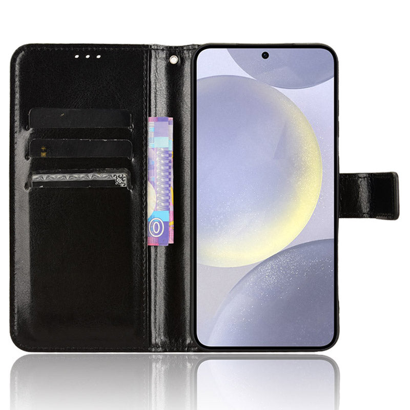 For Samsung Galaxy S24 Leather Case Phone Wallet Crazy Horse Pattern - Black