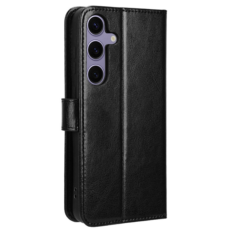 For Samsung Galaxy S24 Leather Case Phone Wallet Crazy Horse Pattern - Black