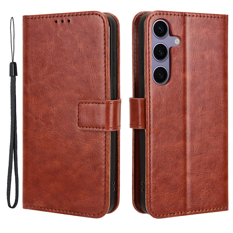 For Samsung Galaxy S24 Leather Case Phone Wallet Crazy Horse Pattern - Black