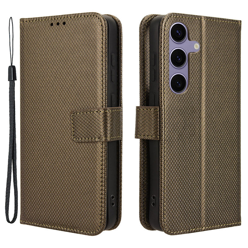 For Samsung Galaxy S24 Diamond Texture Leather Case Phone Wallet Stand - Brown