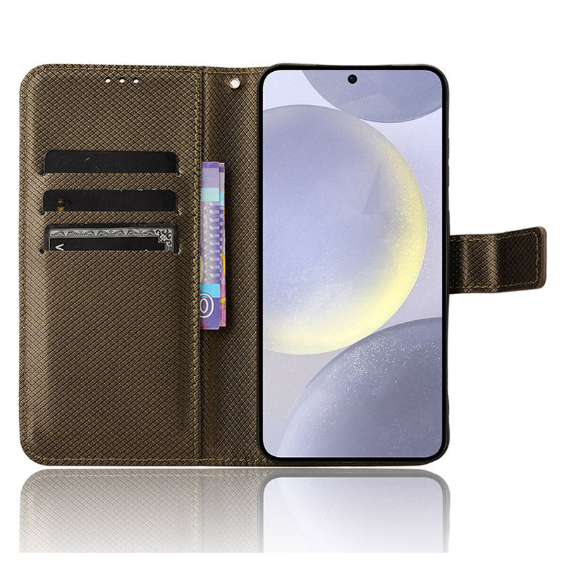 For Samsung Galaxy S24 Diamond Texture Leather Case Phone Wallet Stand - Brown