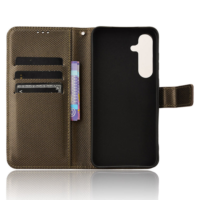 For Samsung Galaxy S24 Diamond Texture Leather Case Phone Wallet Stand - Brown
