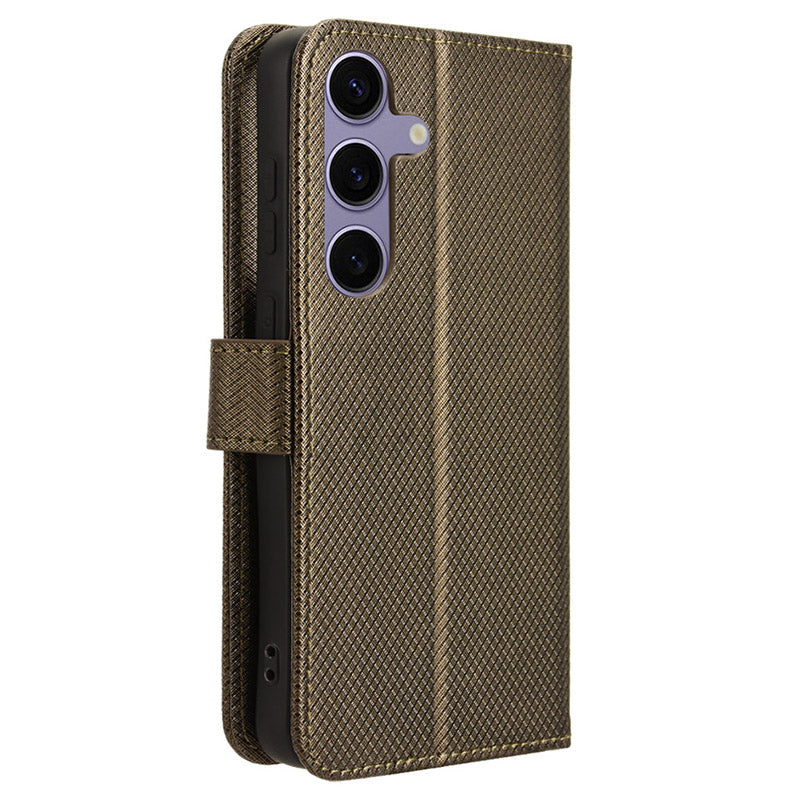 For Samsung Galaxy S24 Diamond Texture Leather Case Phone Wallet Stand - Brown