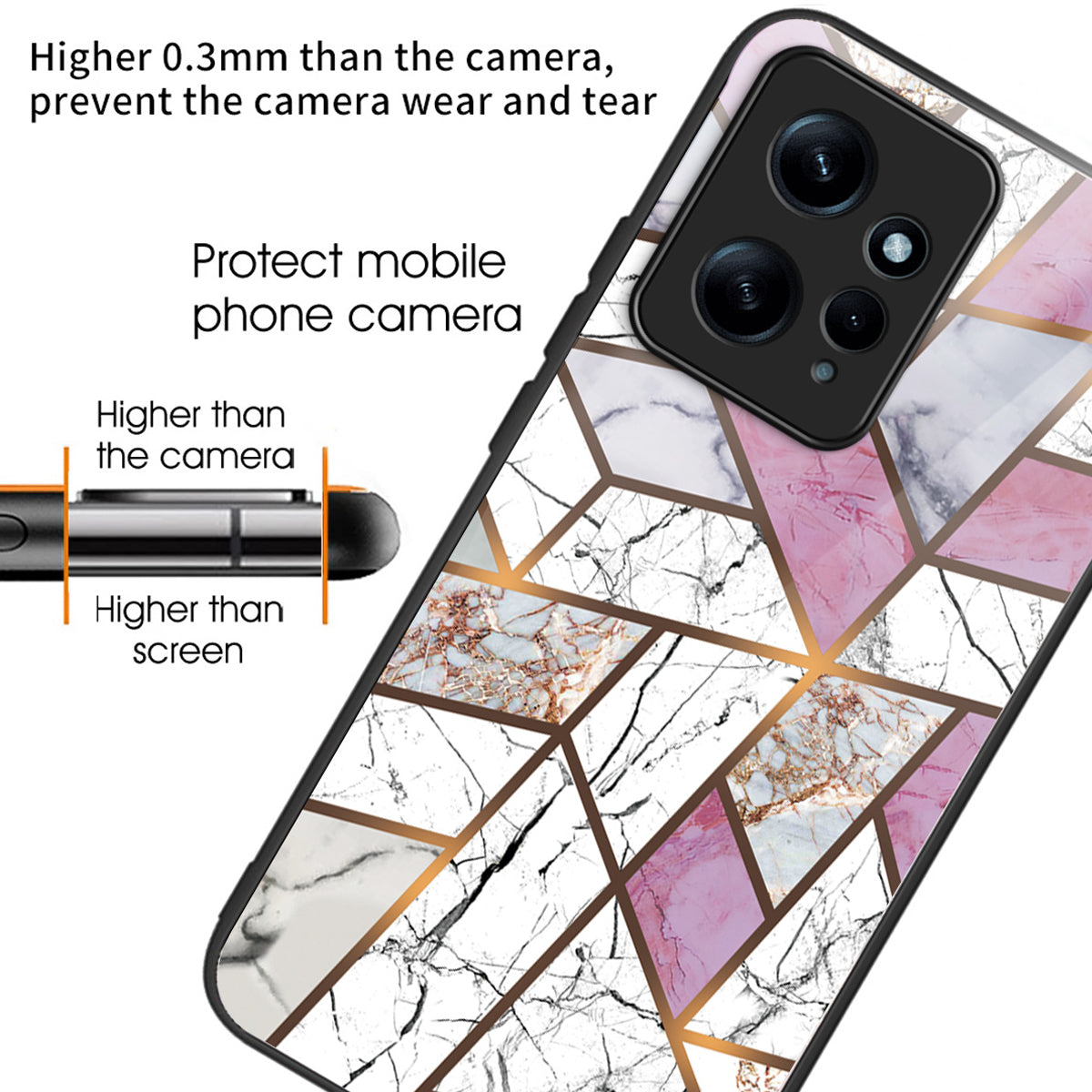 For Xiaomi Redmi Note 12 4G Tempered Glass+PC+TPU Phone Case Marble Pattern Printing - Style A