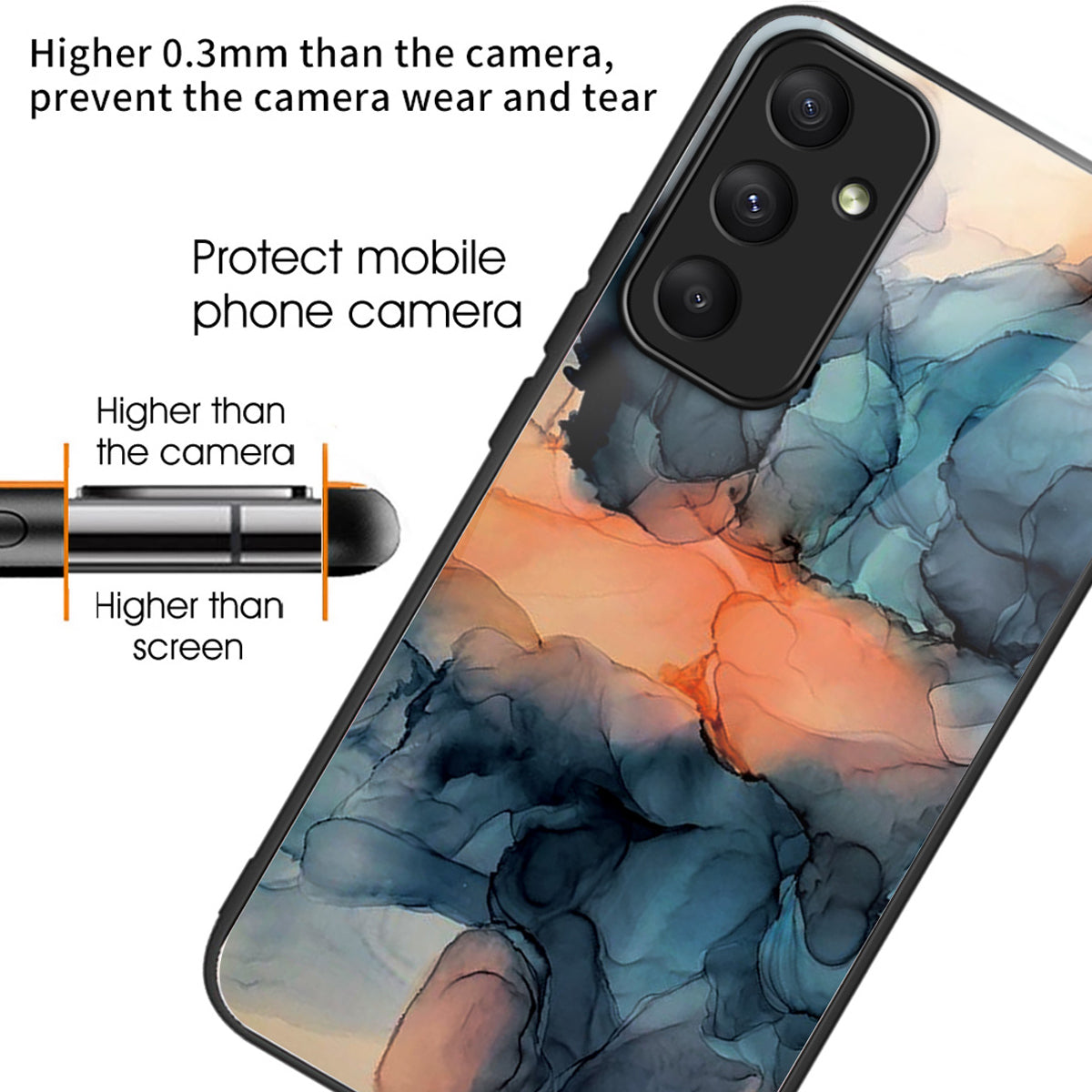 For Samsung Galaxy A35 5G Tempered Glass Back Phone Case Marble Pattern Printing - Style A