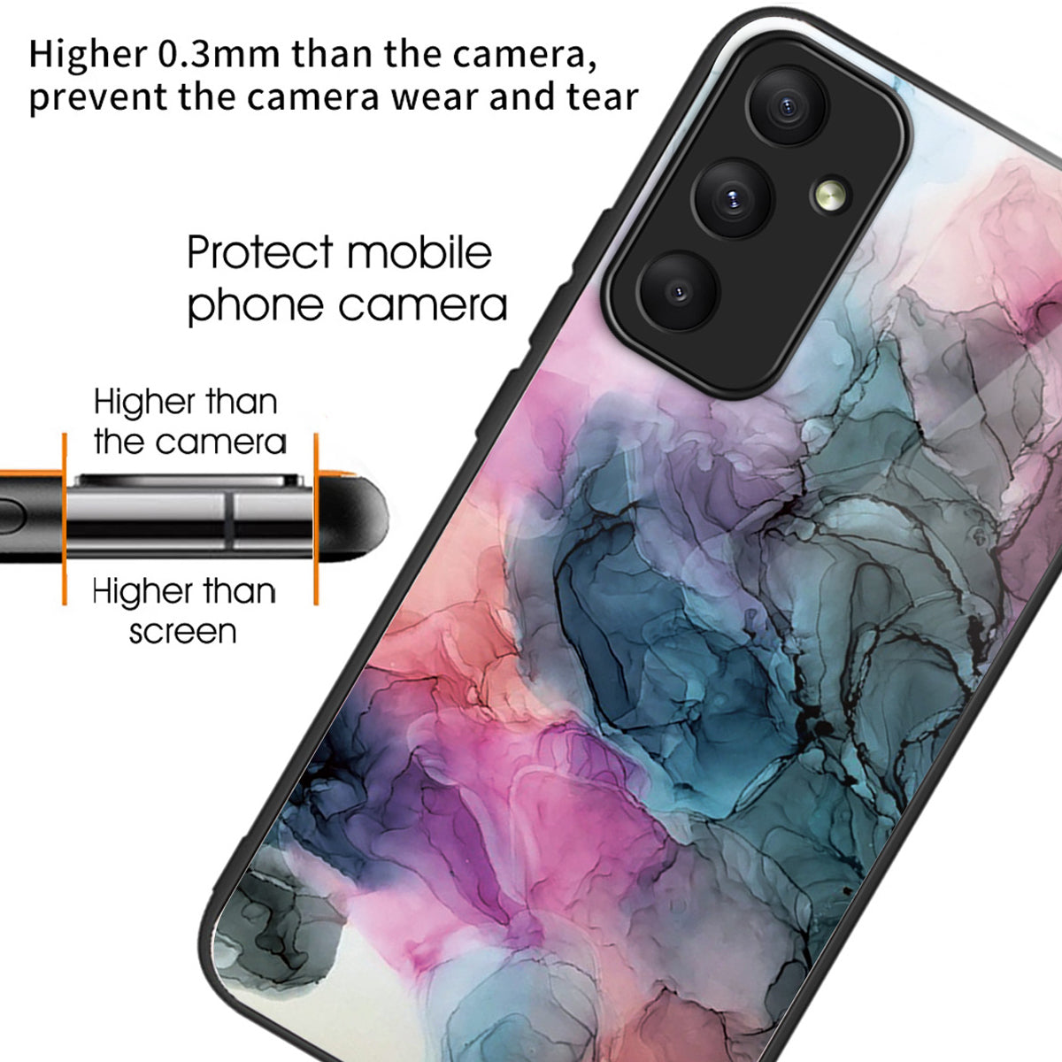 For Samsung Galaxy A55 5G Tempered Glass+PC+TPU Case Marble Pattern Phone Cover - Style A