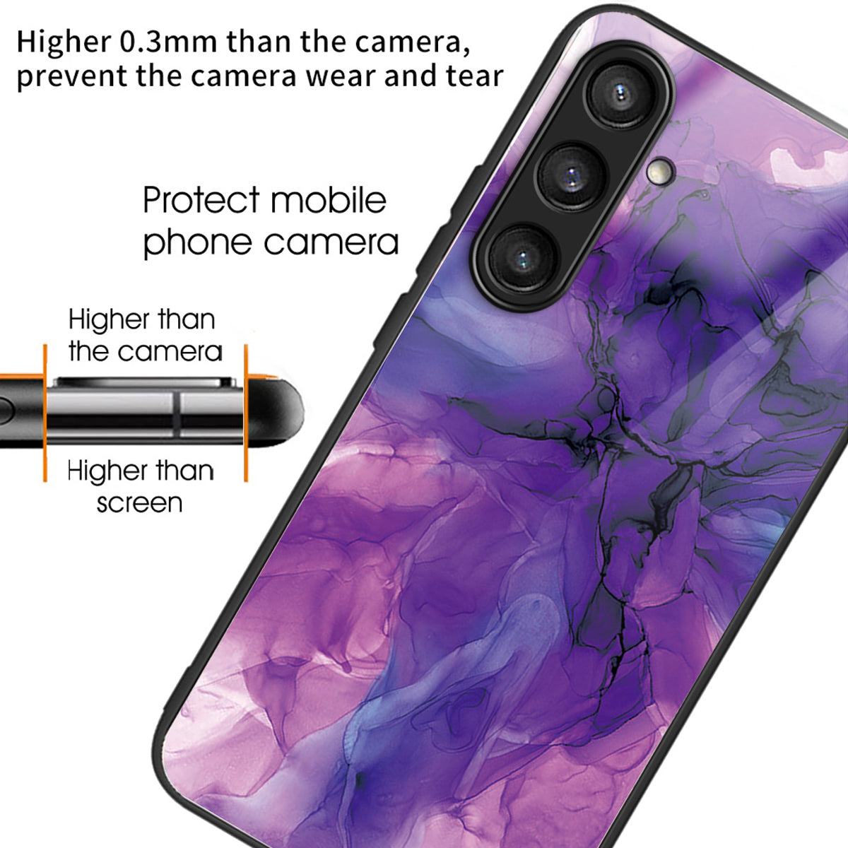 For Samsung Galaxy S24 Case Marble Pattern Tempered Glass+PC+TPU Phone Cover - Style A