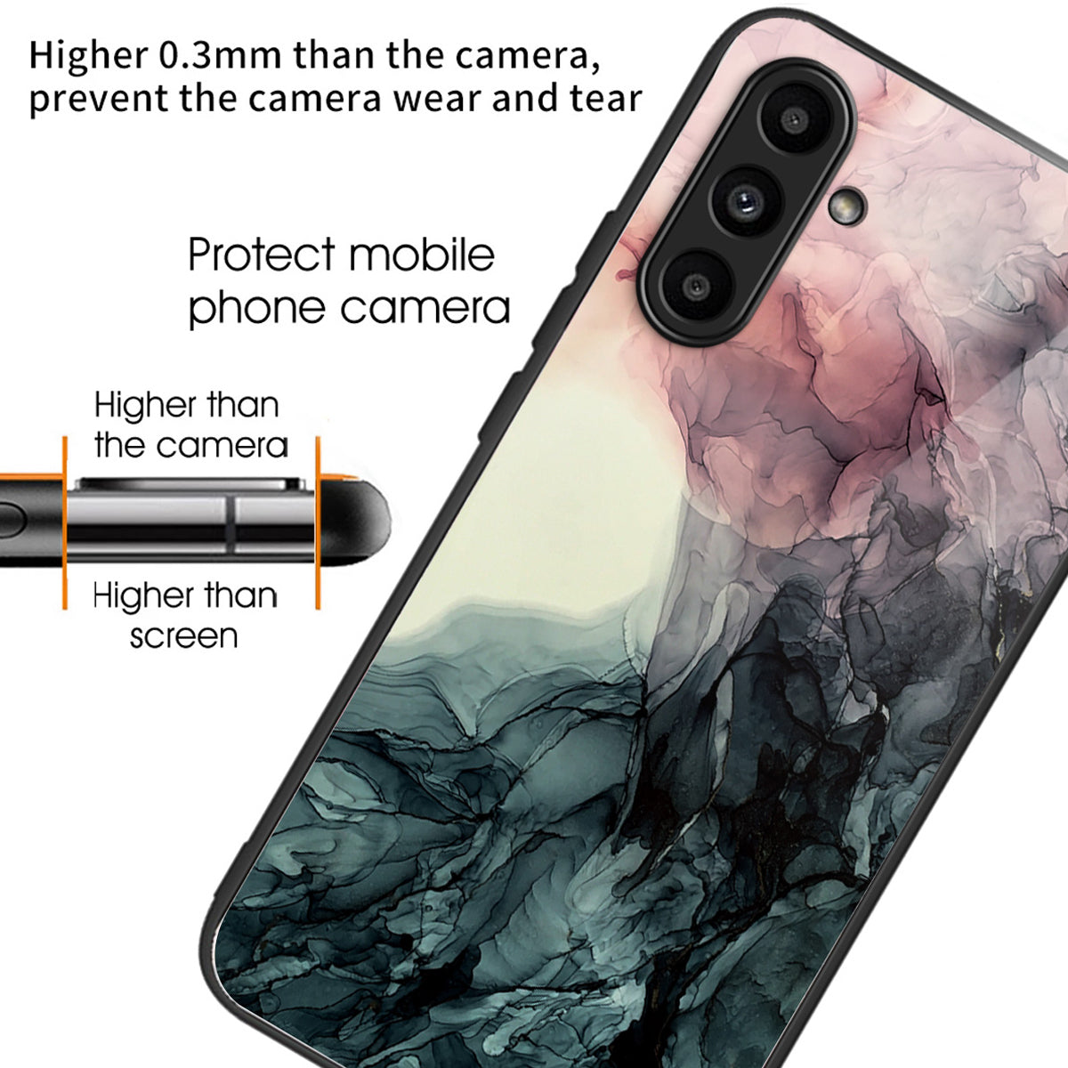 For Samsung Galaxy A34 5G Phone Case Marble Pattern Tempered Glass+PC+TPU Cover - Style A