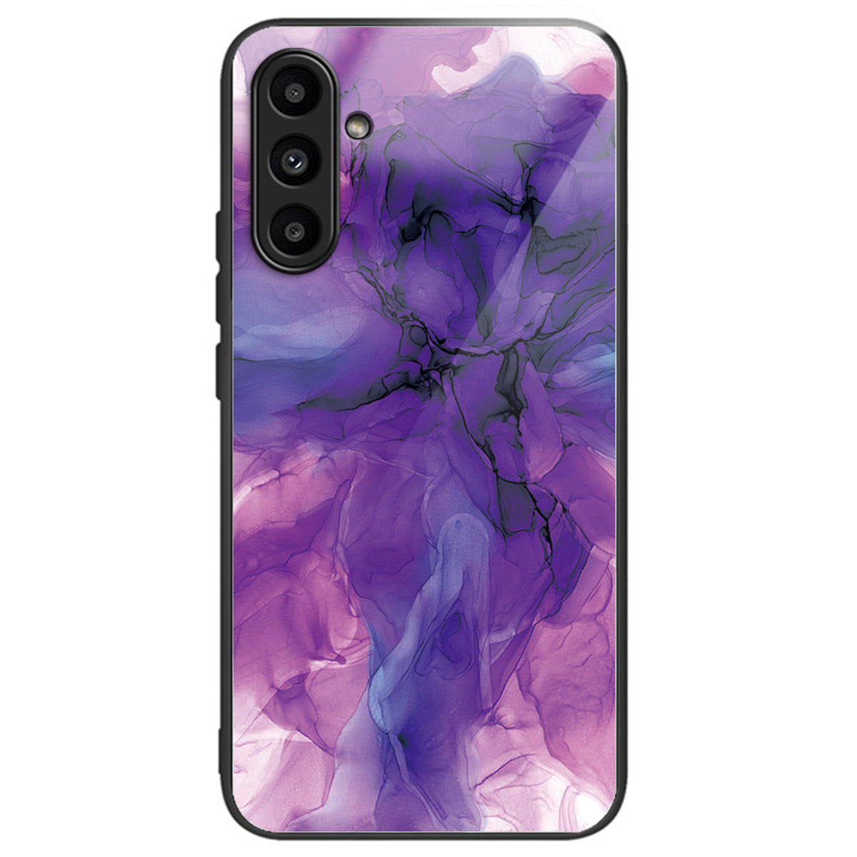 For Samsung Galaxy A34 5G Phone Case Marble Pattern Tempered Glass+PC+TPU Cover - Style A
