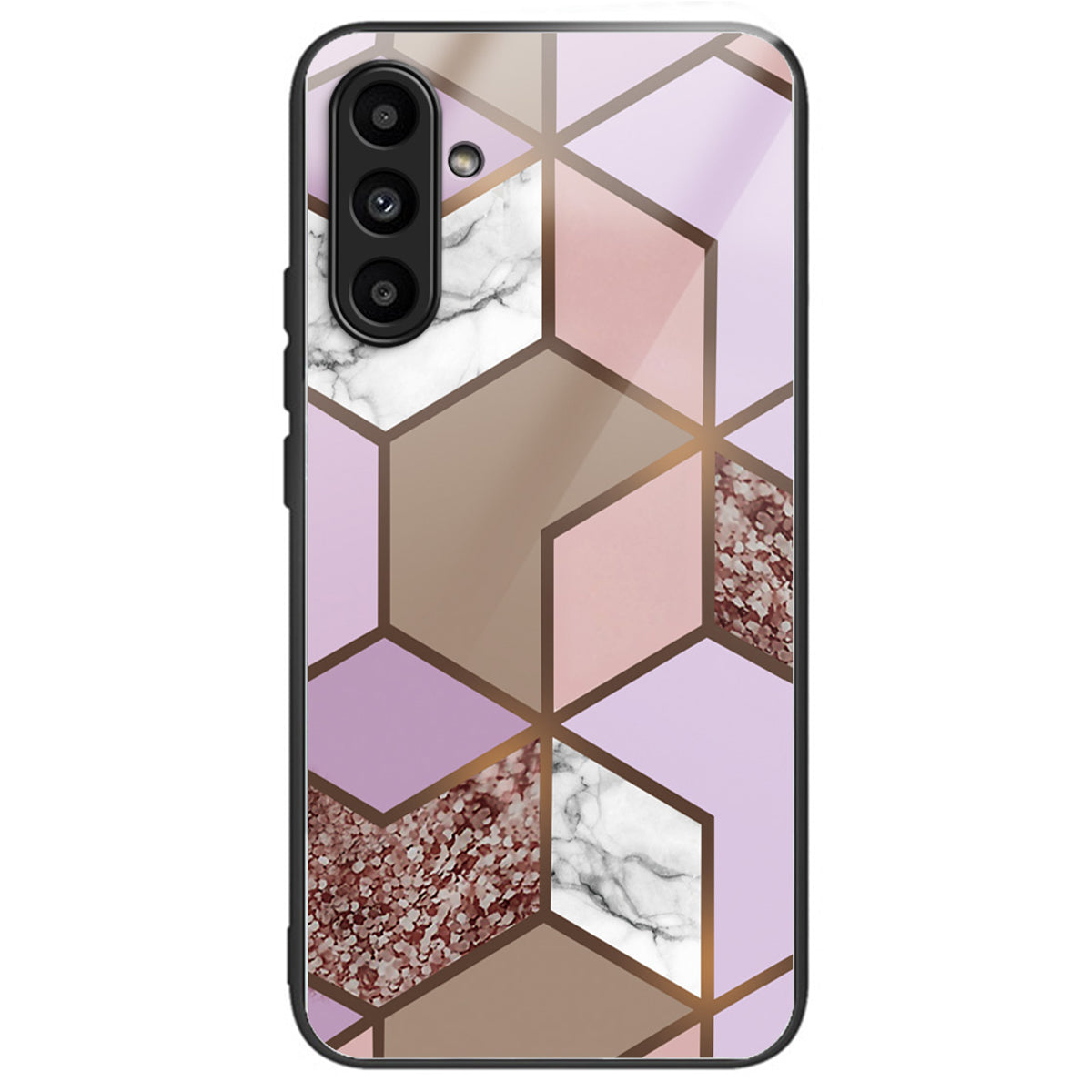 For Samsung Galaxy A34 5G Phone Case Marble Pattern Tempered Glass+PC+TPU Cover - Style A
