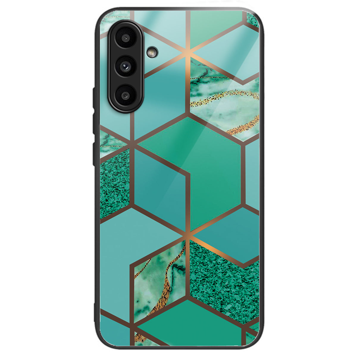 For Samsung Galaxy A34 5G Phone Case Marble Pattern Tempered Glass+PC+TPU Cover - Style A