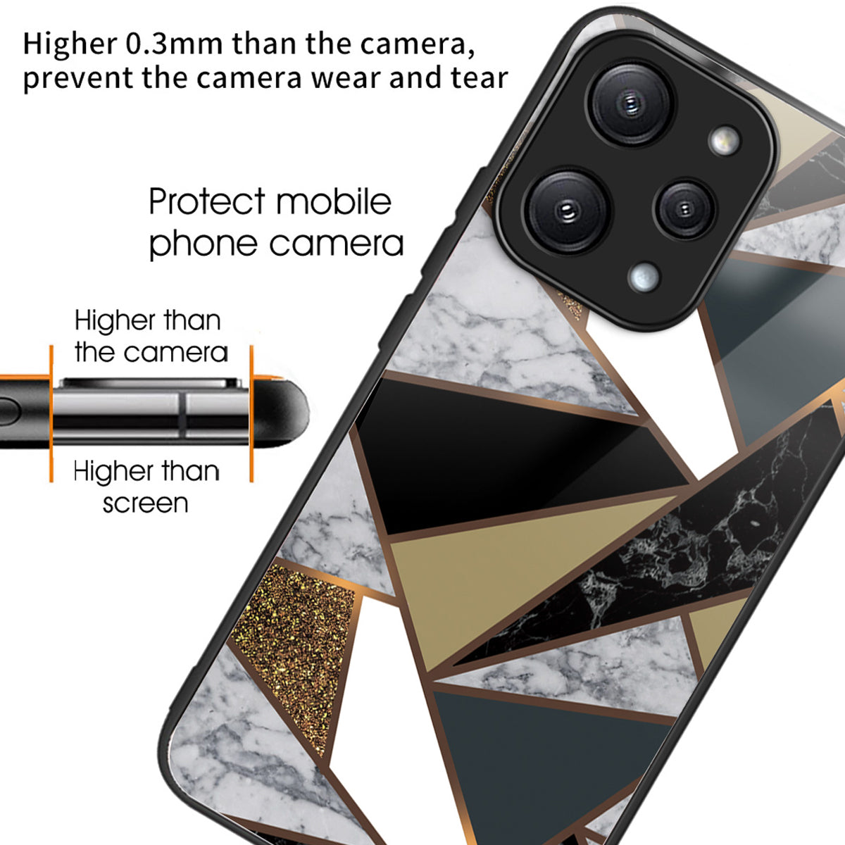 For Xiaomi Redmi 12 5G (Global) / Poco M6 Pro 5G Phone Case Marble Pattern Tempered Glass Back Cover - Style A
