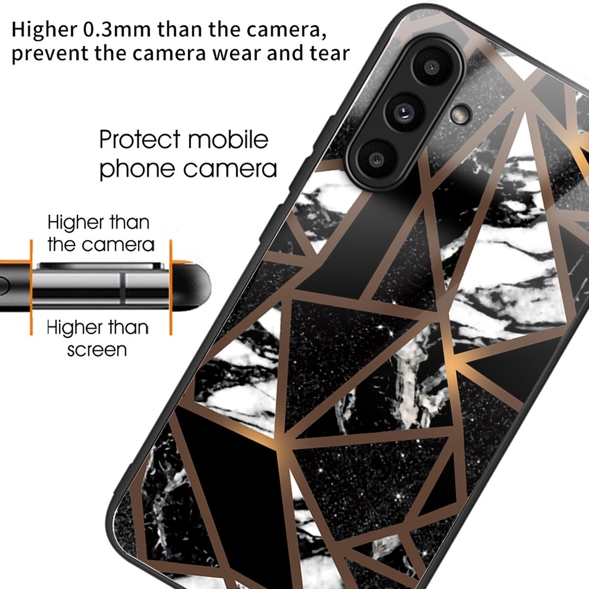 For Samsung Galaxy A14 4G / 5G Case Tempered Glass Phone Cover Marble Pattern Design - Style A