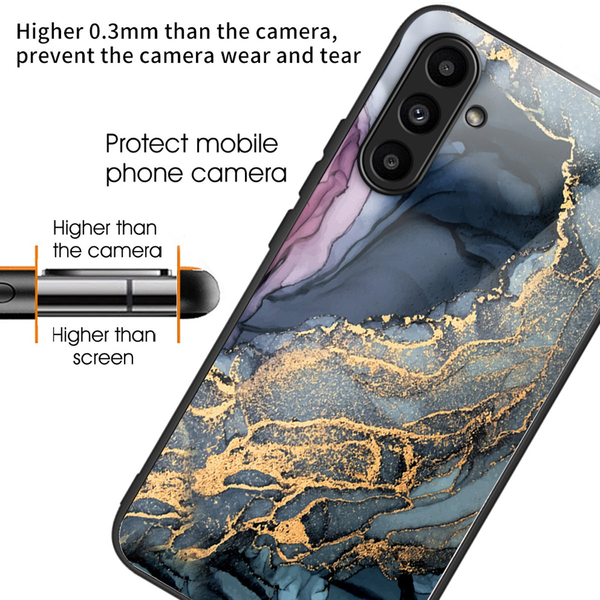 For Samsung Galaxy A54 5G Case Abstract Marble Pattern Design Tempered Glass Phone Cover - Style A