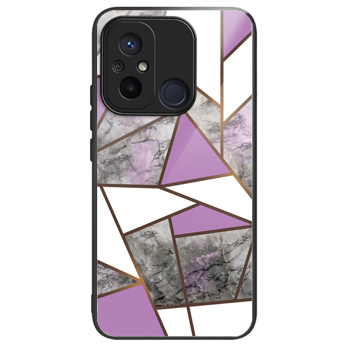 For Xiaomi Redmi 12C 4G Artistic Marble Tempered Glass Cover Shockproof Phone Case - Style A