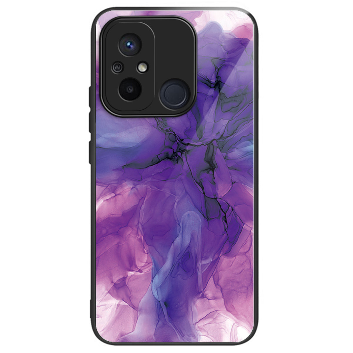 For Xiaomi Redmi 12C 4G Artistic Marble Tempered Glass Cover Shockproof Phone Case - Style A