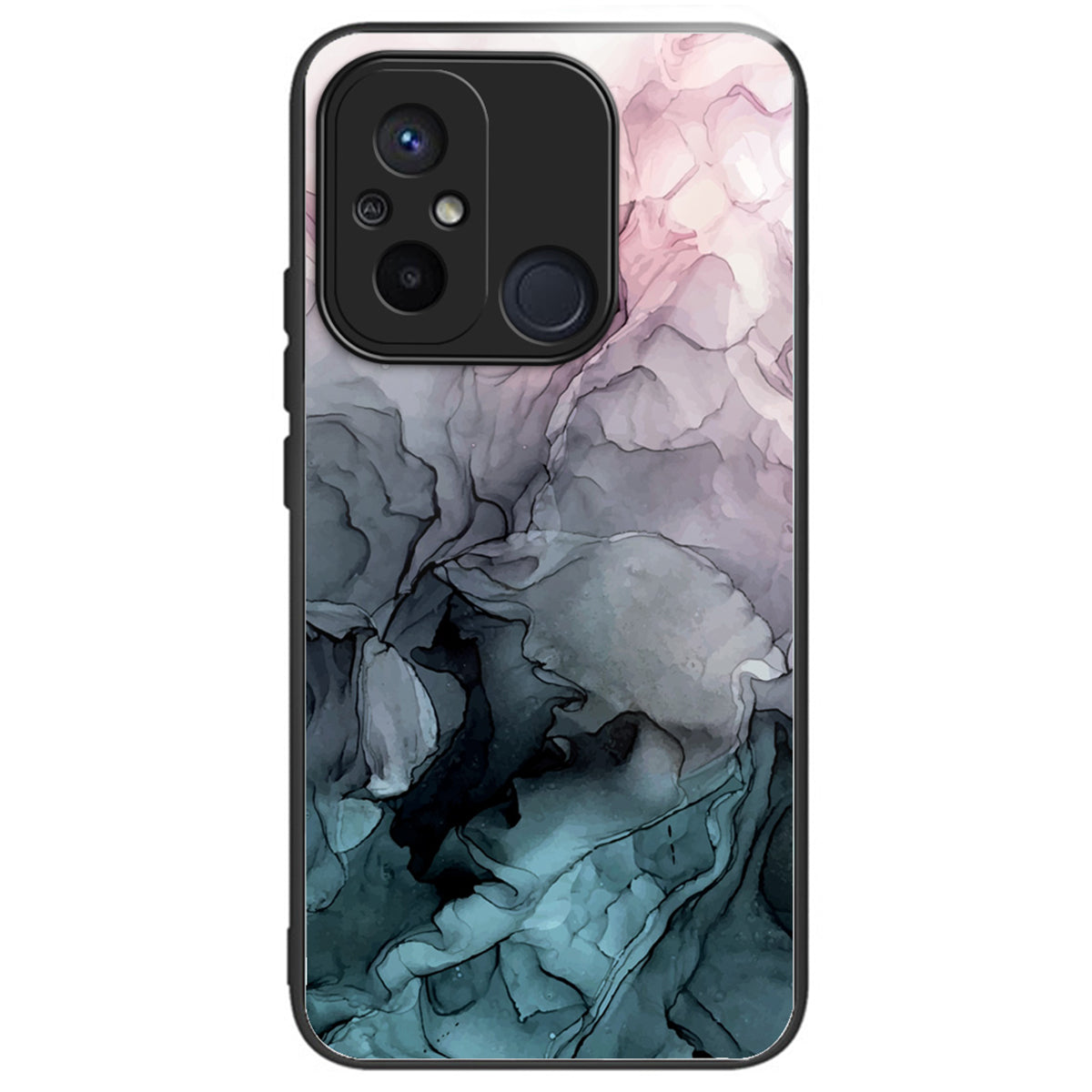 For Xiaomi Redmi 12C 4G Artistic Marble Tempered Glass Cover Shockproof Phone Case - Style A