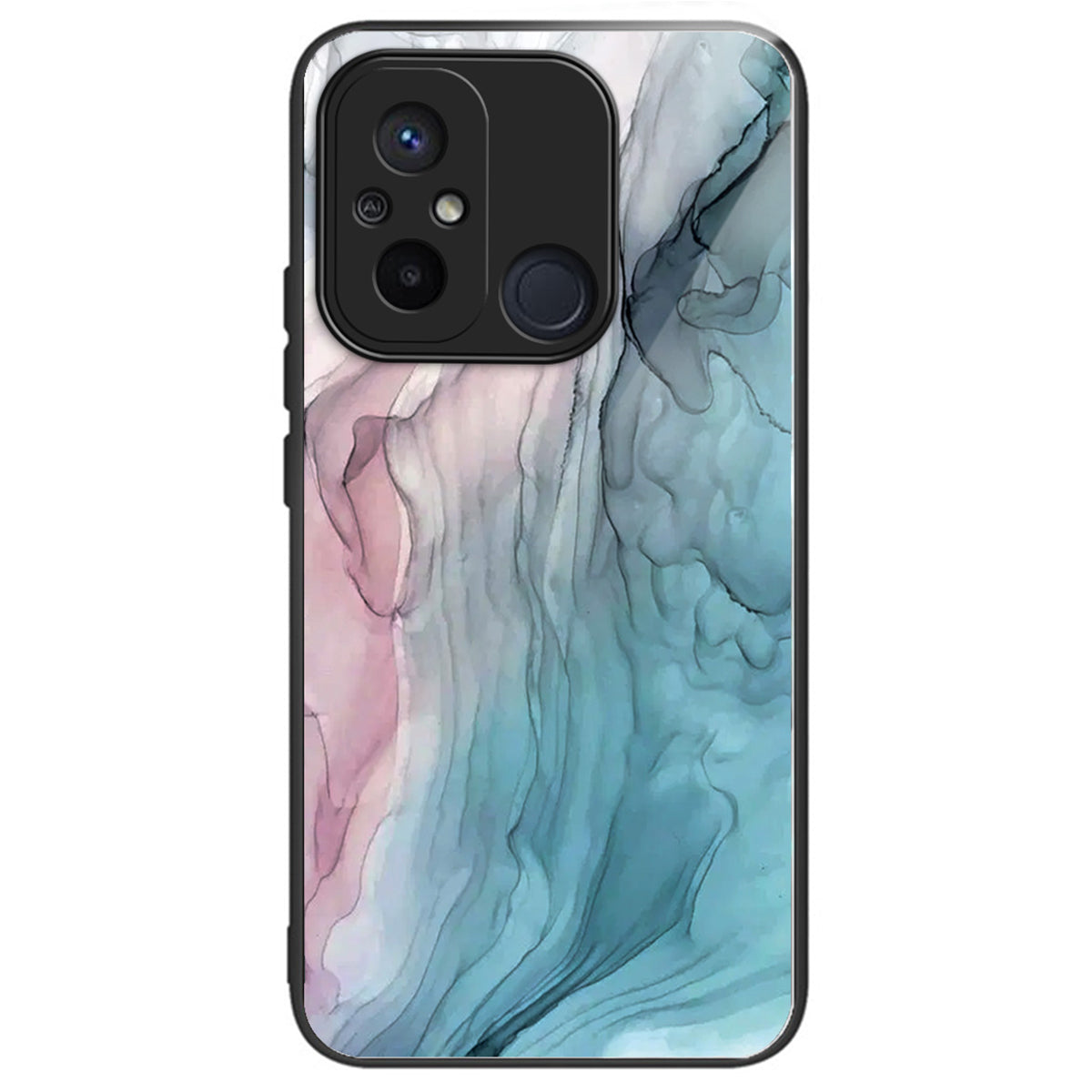 For Xiaomi Redmi 12C 4G Artistic Marble Tempered Glass Cover Shockproof Phone Case - Style A