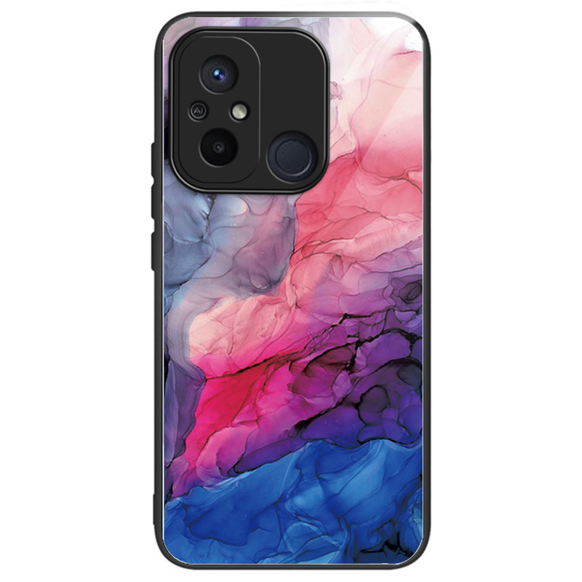 For Xiaomi Redmi 12C 4G Artistic Marble Tempered Glass Cover Shockproof Phone Case - Style A