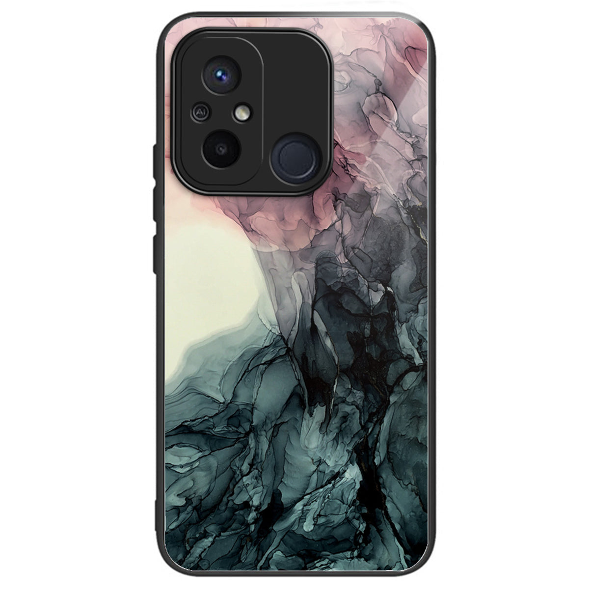 For Xiaomi Redmi 12C 4G Artistic Marble Tempered Glass Cover Shockproof Phone Case - Style A